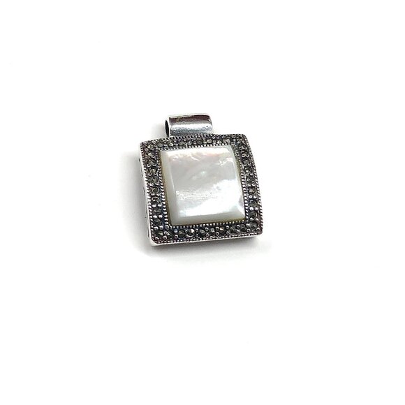Stylish Sterling Silver Pendant Mother of Pearl Marcasite Stone Pendant - Picture 3 of 6